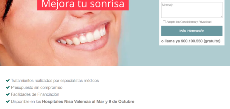 Diseño de landing page para promoción dental de Hospitales Nisa